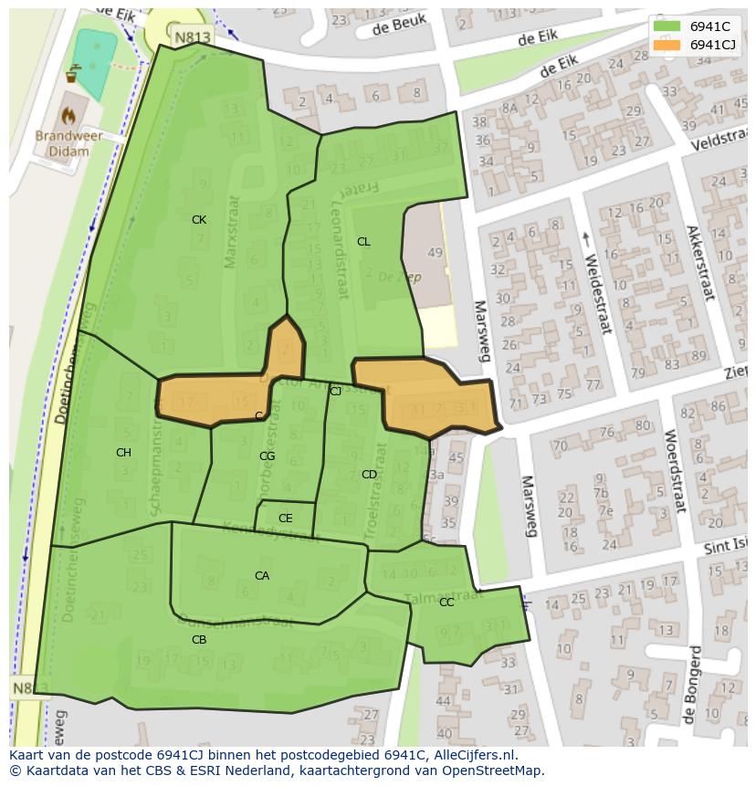 Afbeelding van het postcodegebied 6941 CJ op de kaart.