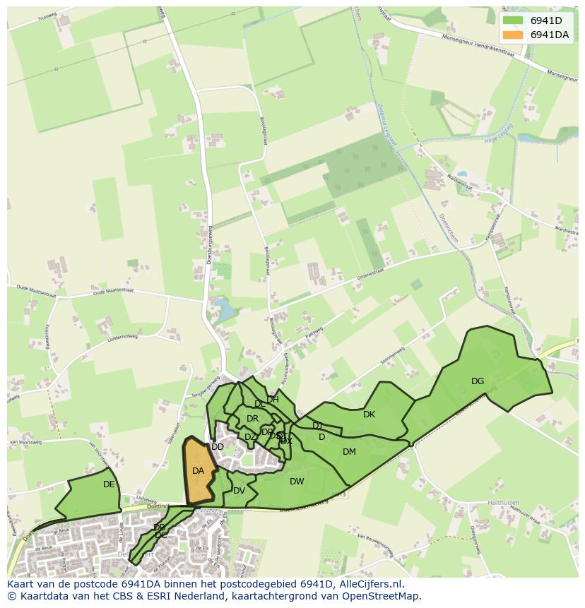 Afbeelding van het postcodegebied 6941 DA op de kaart.