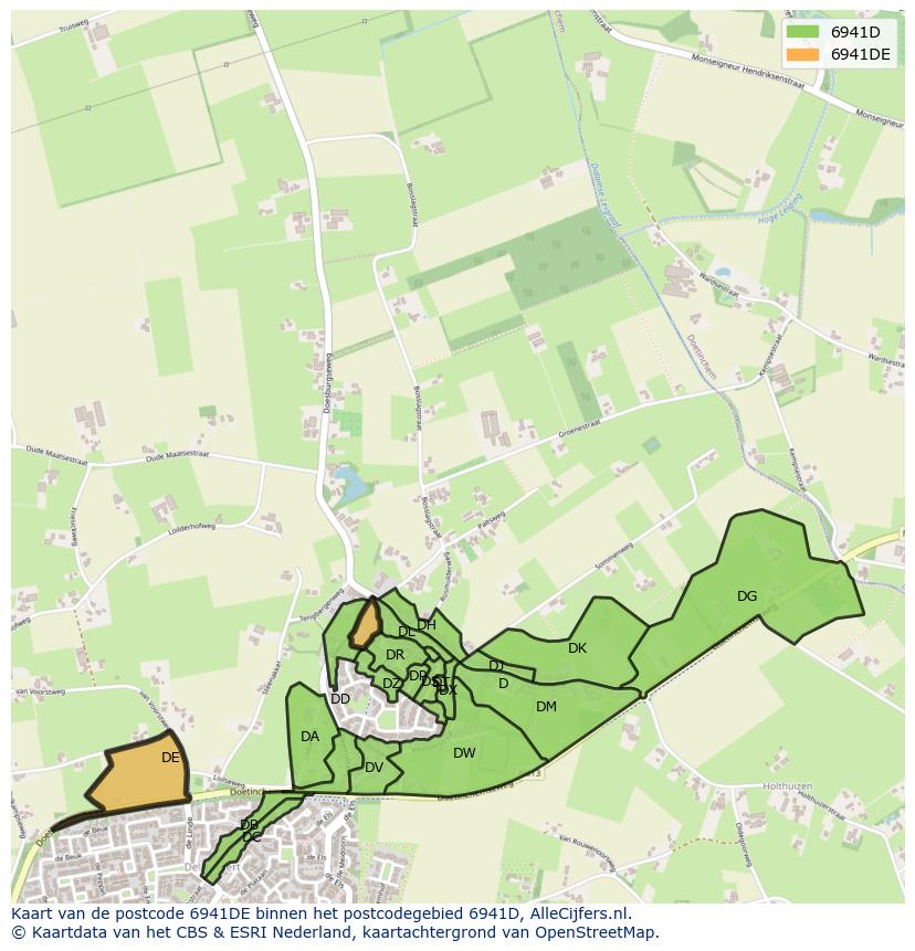 Afbeelding van het postcodegebied 6941 DE op de kaart.