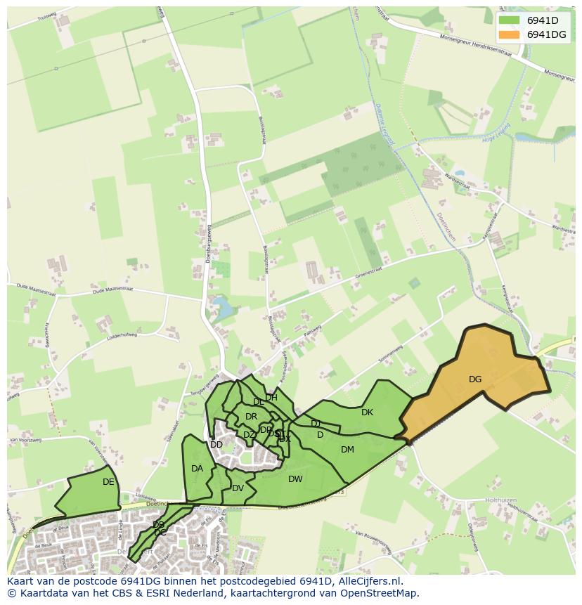 Afbeelding van het postcodegebied 6941 DG op de kaart.
