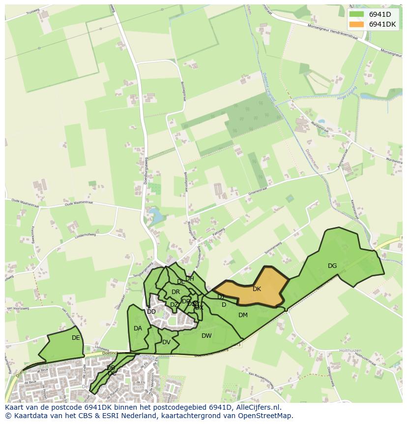 Afbeelding van het postcodegebied 6941 DK op de kaart.