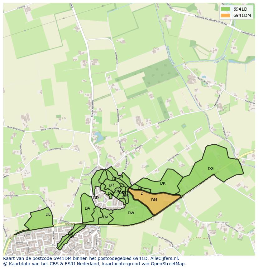 Afbeelding van het postcodegebied 6941 DM op de kaart.
