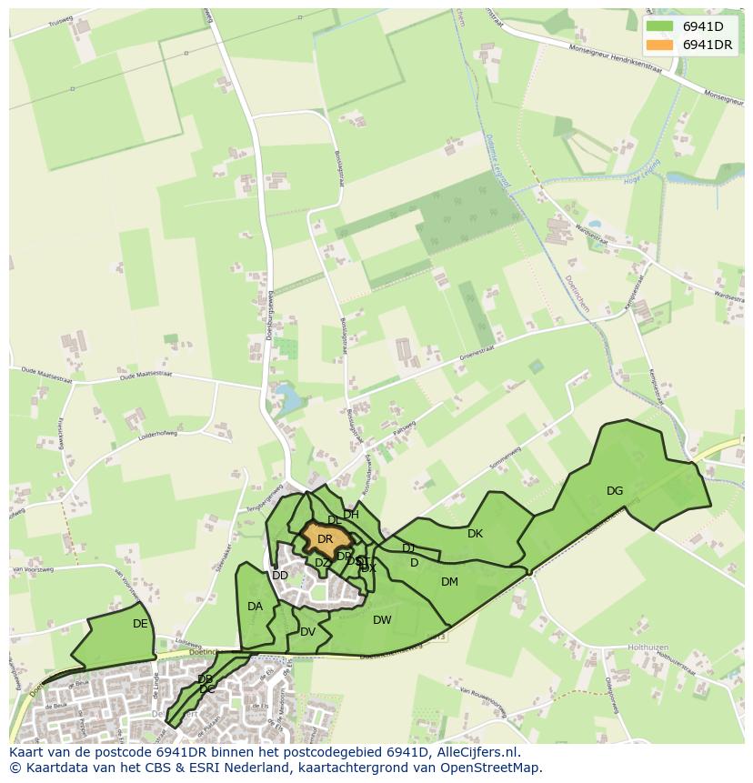 Afbeelding van het postcodegebied 6941 DR op de kaart.