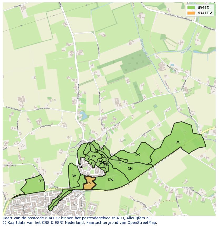 Afbeelding van het postcodegebied 6941 DV op de kaart.