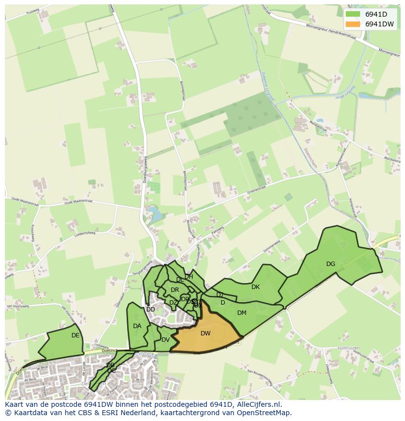 Afbeelding van het postcodegebied 6941 DW op de kaart.