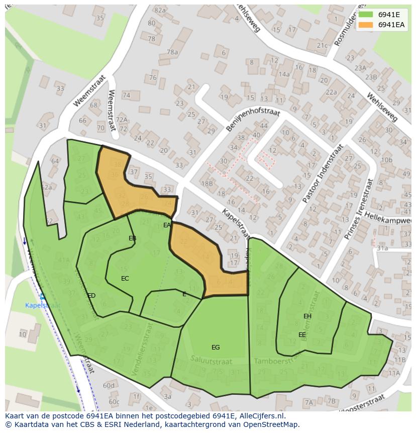 Afbeelding van het postcodegebied 6941 EA op de kaart.