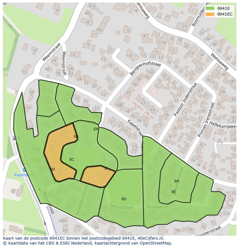 Afbeelding van het postcodegebied 6941 EC op de kaart.