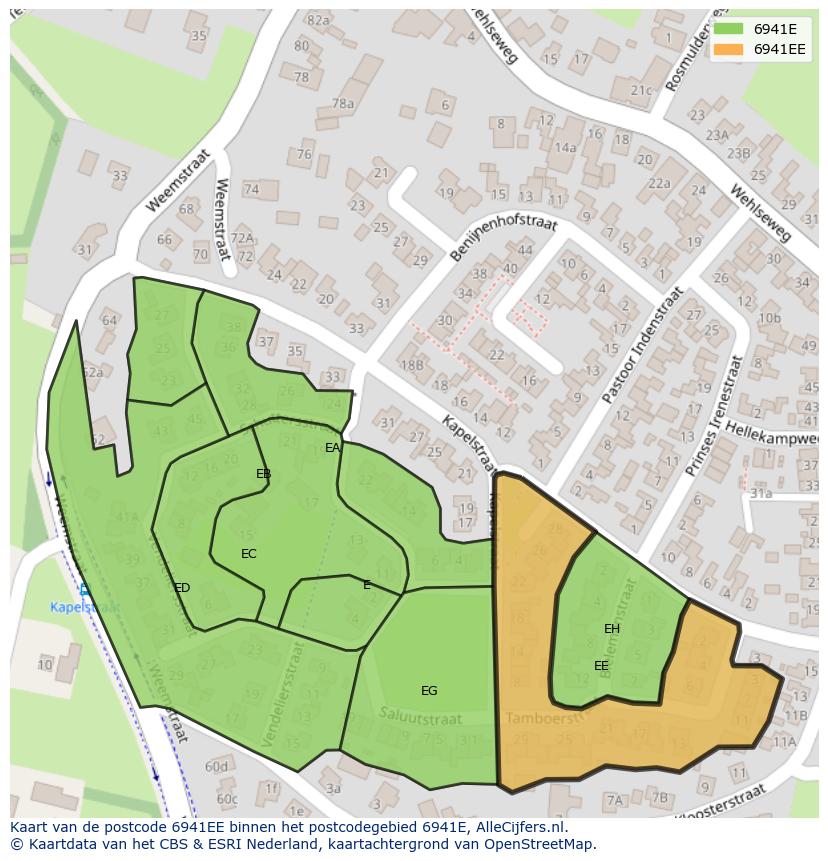 Afbeelding van het postcodegebied 6941 EE op de kaart.