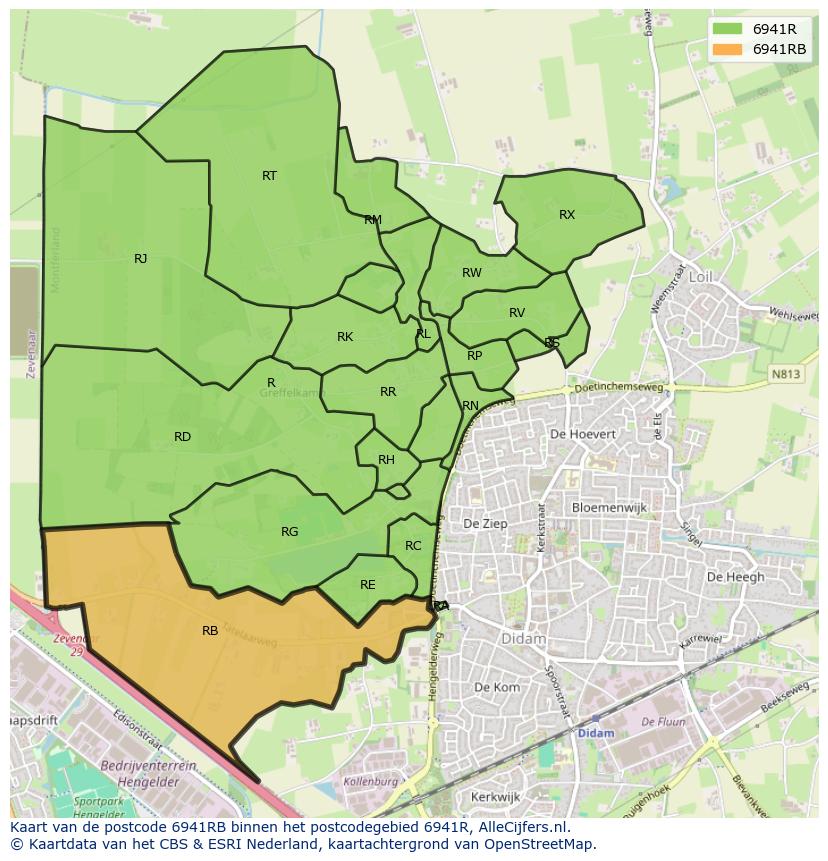 Afbeelding van het postcodegebied 6941 RB op de kaart.