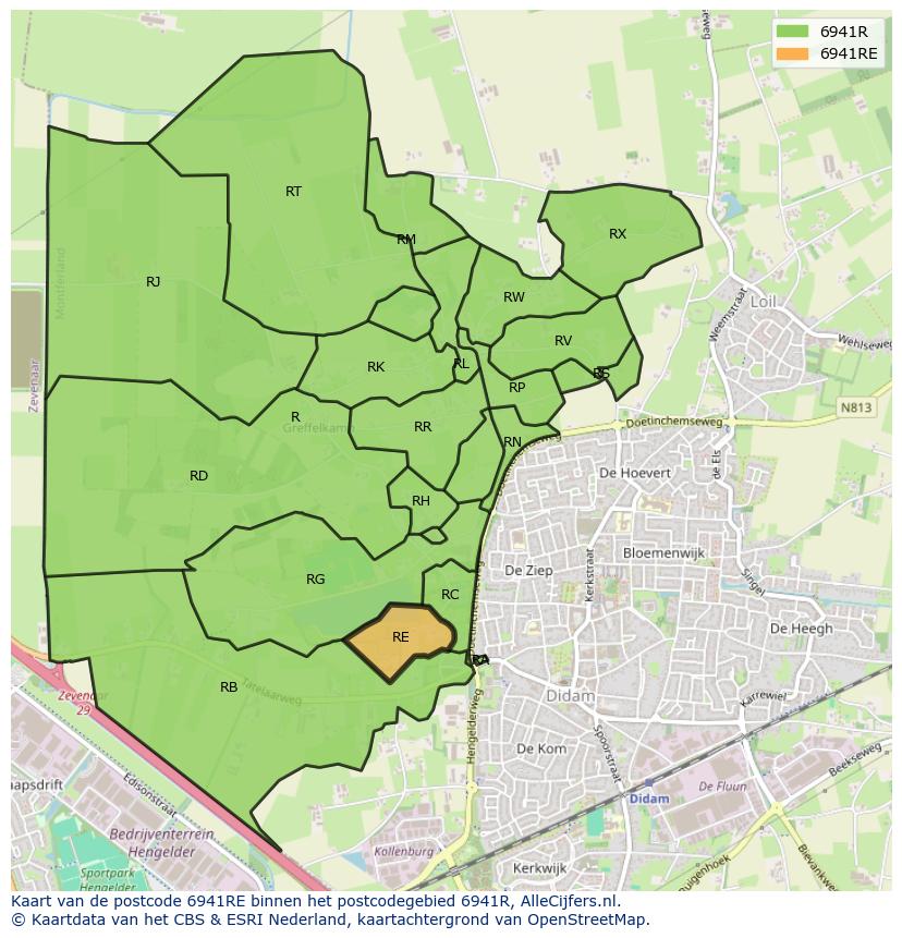 Afbeelding van het postcodegebied 6941 RE op de kaart.