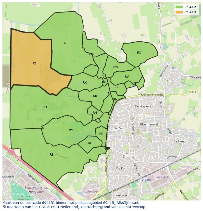 Afbeelding van het postcodegebied 6941 RJ op de kaart.