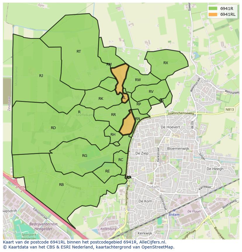 Afbeelding van het postcodegebied 6941 RL op de kaart.