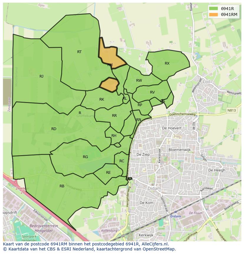 Afbeelding van het postcodegebied 6941 RM op de kaart.