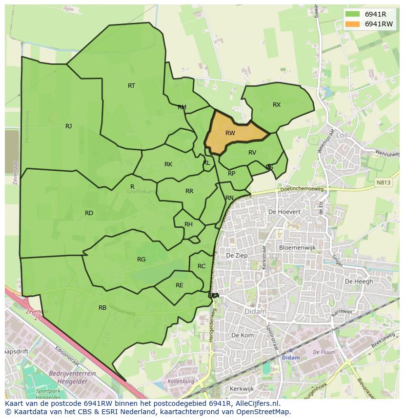Afbeelding van het postcodegebied 6941 RW op de kaart.