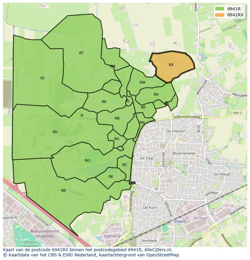 Afbeelding van het postcodegebied 6941 RX op de kaart.