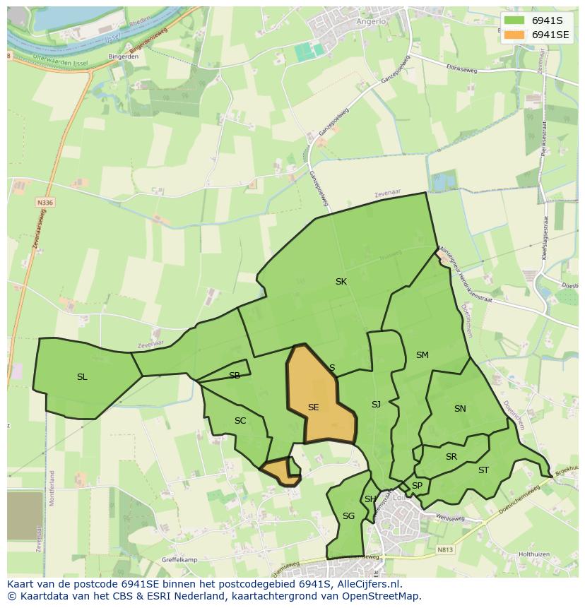 Afbeelding van het postcodegebied 6941 SE op de kaart.