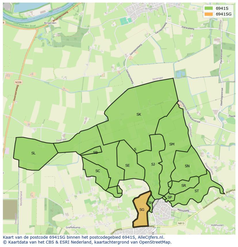 Afbeelding van het postcodegebied 6941 SG op de kaart.