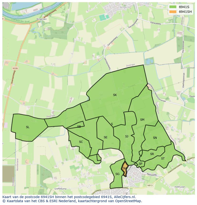 Afbeelding van het postcodegebied 6941 SH op de kaart.
