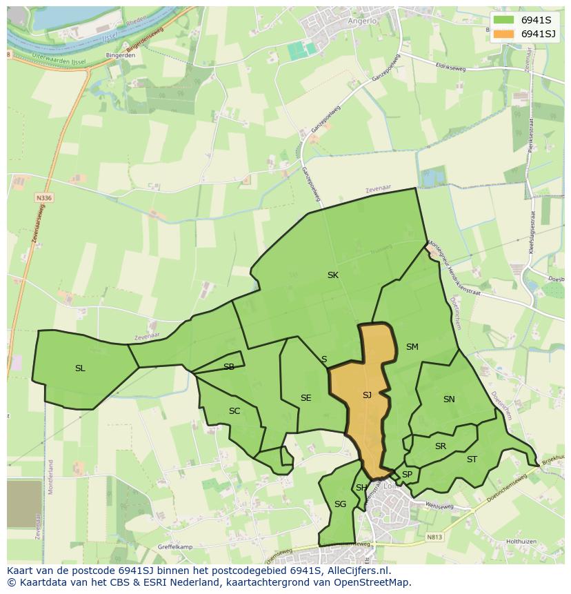 Afbeelding van het postcodegebied 6941 SJ op de kaart.