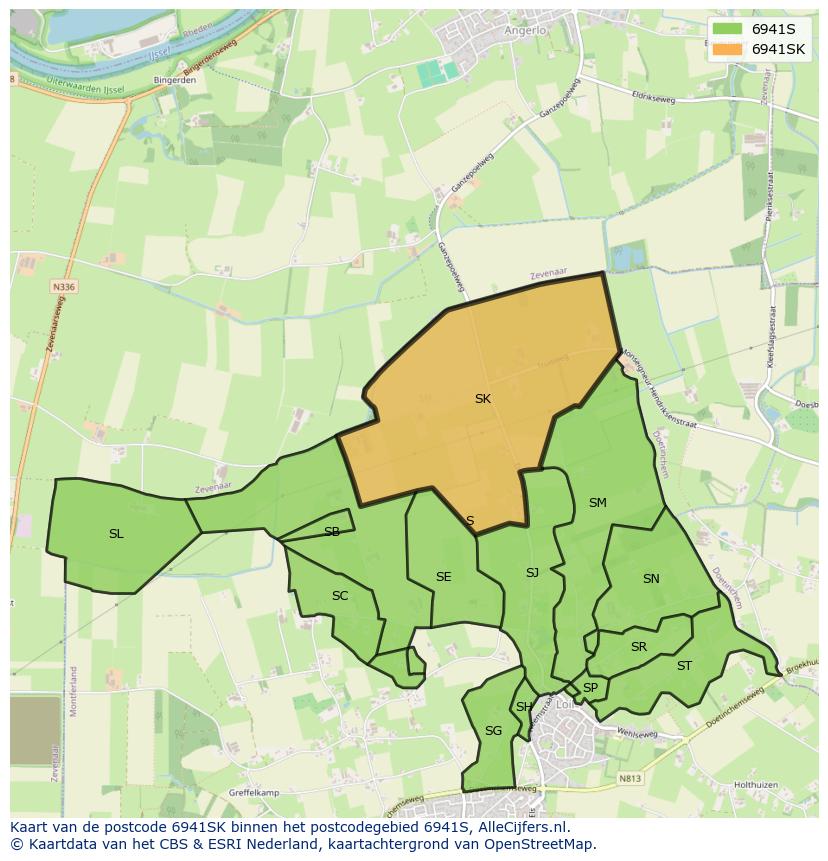 Afbeelding van het postcodegebied 6941 SK op de kaart.