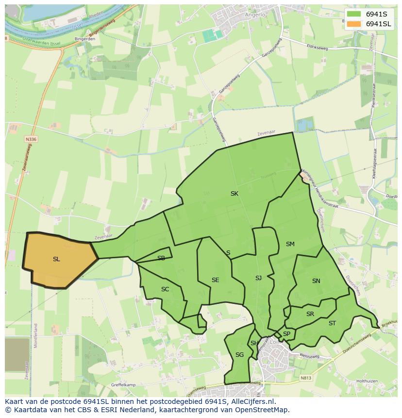 Afbeelding van het postcodegebied 6941 SL op de kaart.