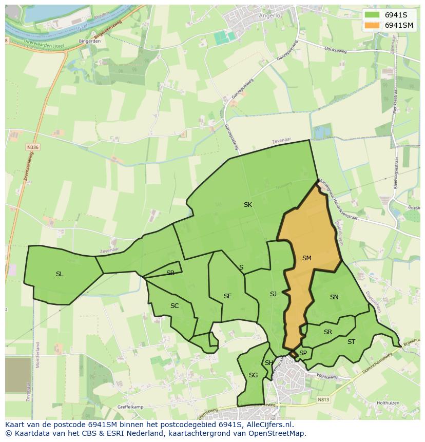 Afbeelding van het postcodegebied 6941 SM op de kaart.