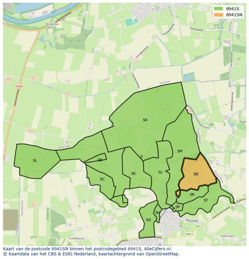 Afbeelding van het postcodegebied 6941 SN op de kaart.