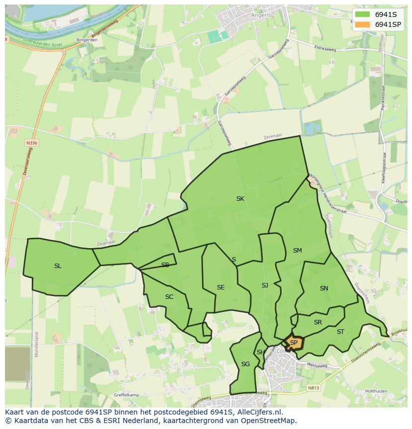 Afbeelding van het postcodegebied 6941 SP op de kaart.
