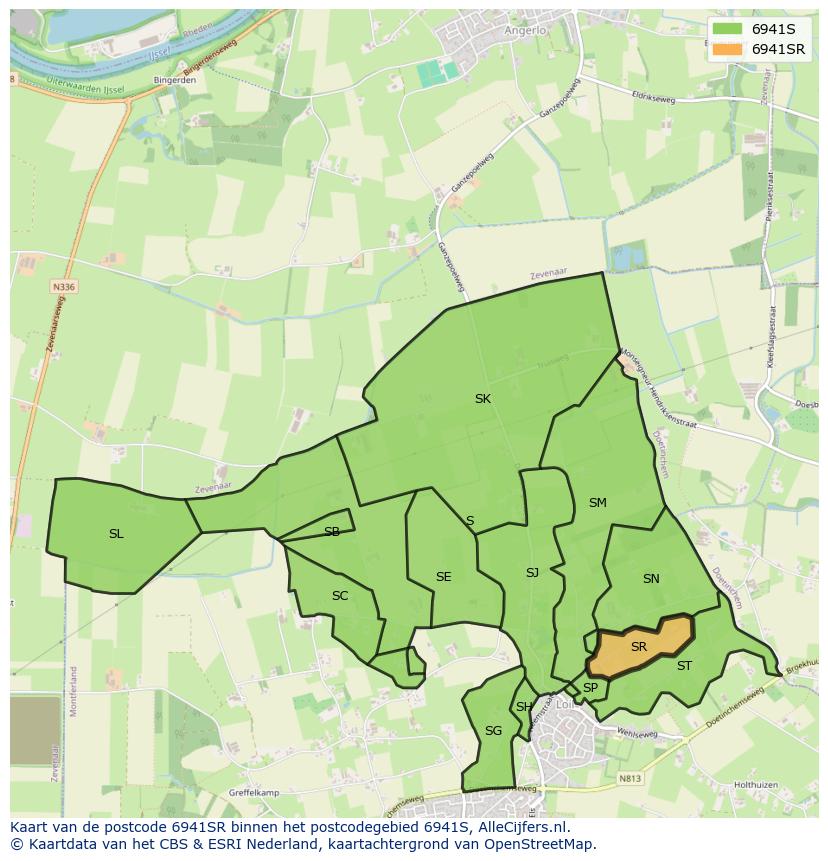 Afbeelding van het postcodegebied 6941 SR op de kaart.