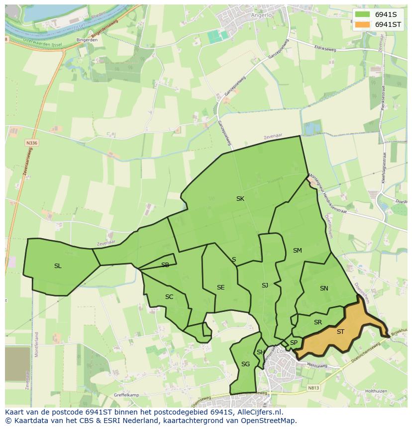 Afbeelding van het postcodegebied 6941 ST op de kaart.