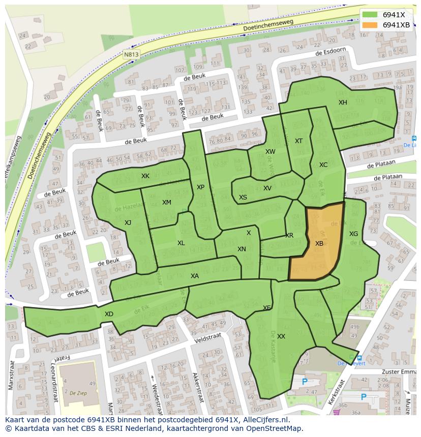 Afbeelding van het postcodegebied 6941 XB op de kaart.