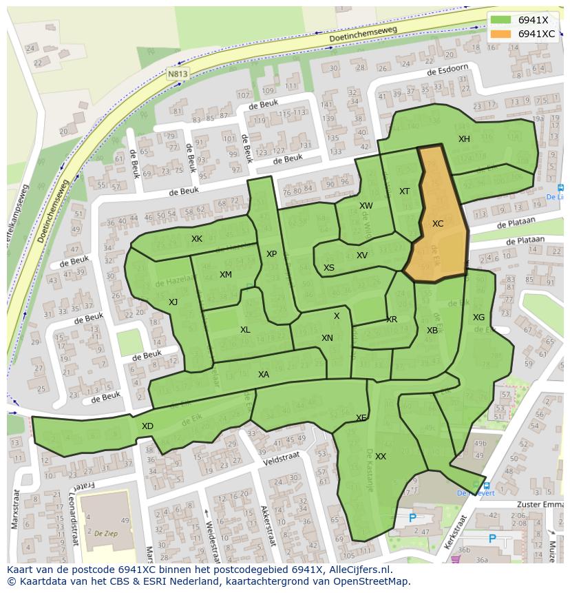 Afbeelding van het postcodegebied 6941 XC op de kaart.