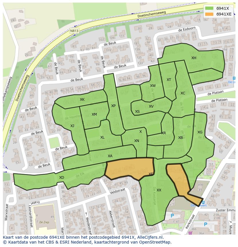 Afbeelding van het postcodegebied 6941 XE op de kaart.