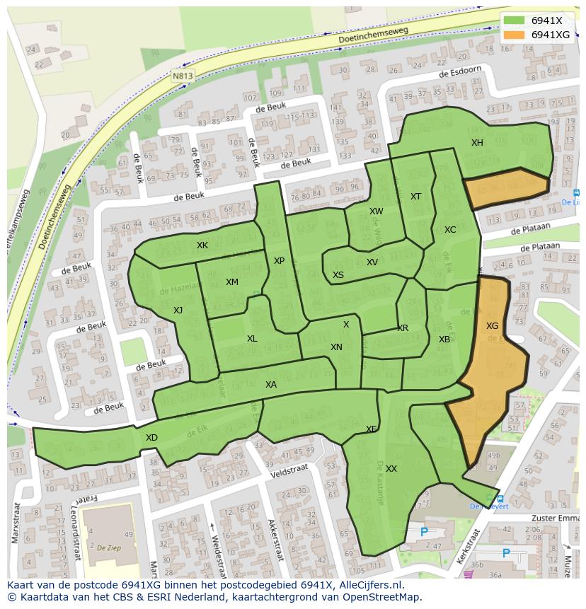 Afbeelding van het postcodegebied 6941 XG op de kaart.