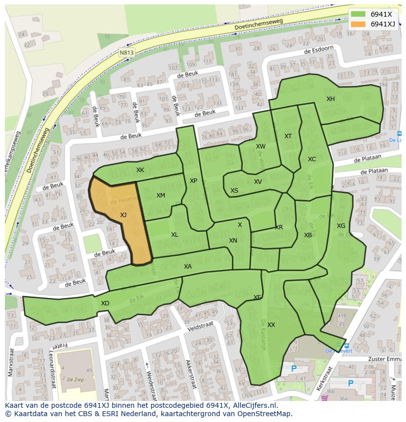 Afbeelding van het postcodegebied 6941 XJ op de kaart.