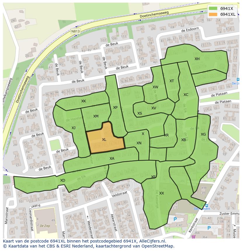 Afbeelding van het postcodegebied 6941 XL op de kaart.