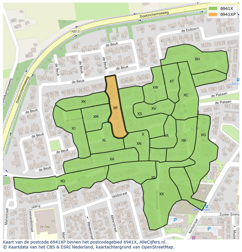 Afbeelding van het postcodegebied 6941 XP op de kaart.
