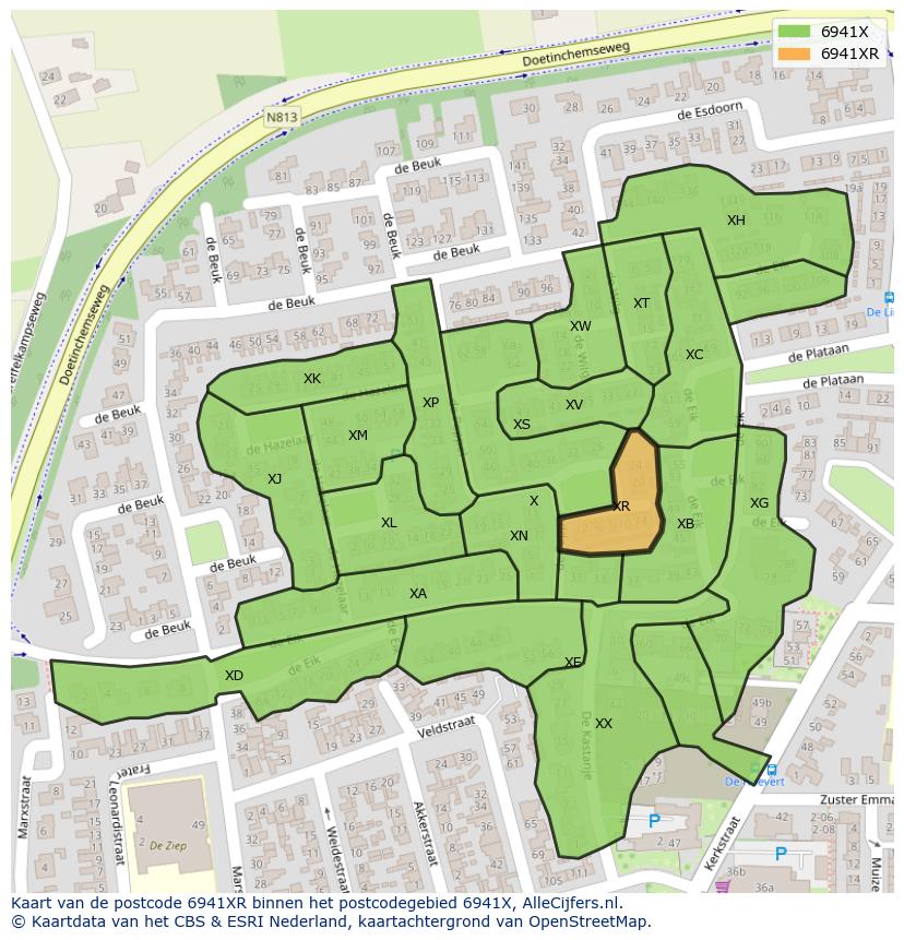Afbeelding van het postcodegebied 6941 XR op de kaart.