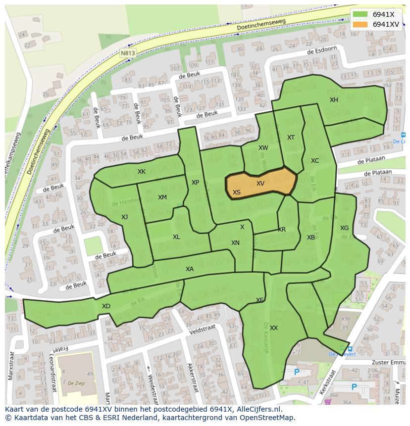 Afbeelding van het postcodegebied 6941 XV op de kaart.