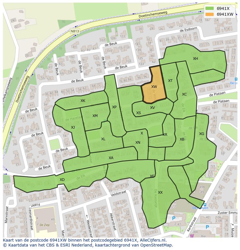 Afbeelding van het postcodegebied 6941 XW op de kaart.
