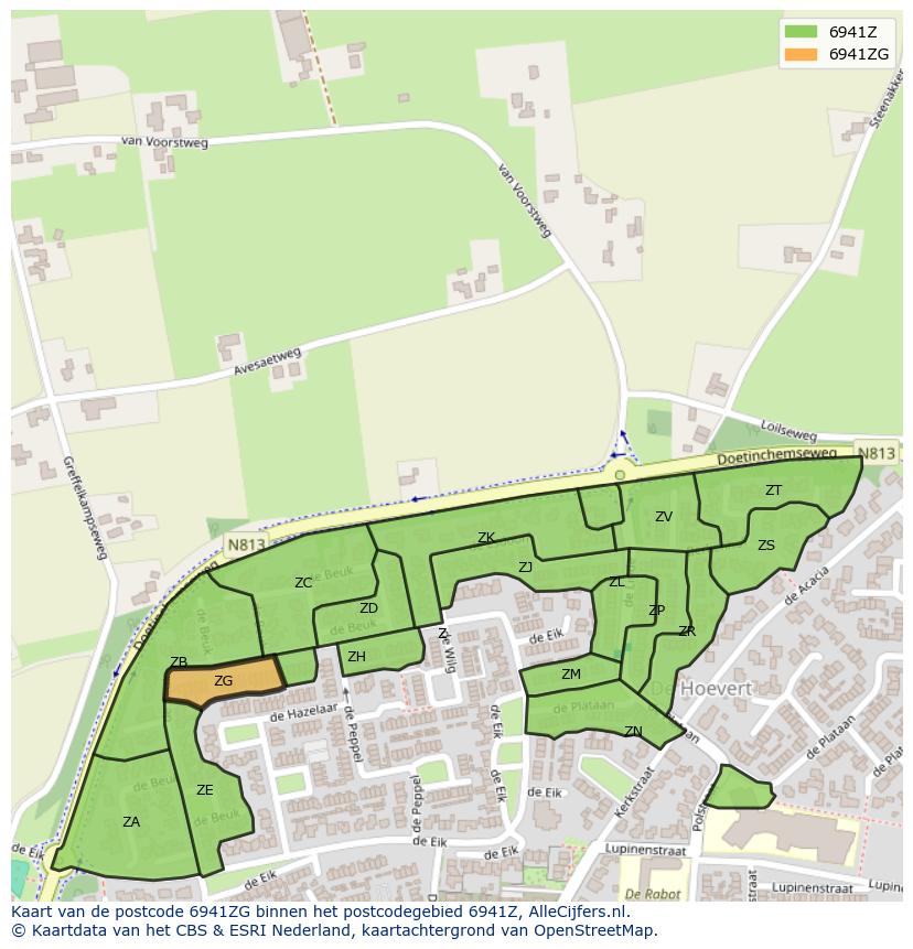 Afbeelding van het postcodegebied 6941 ZG op de kaart.