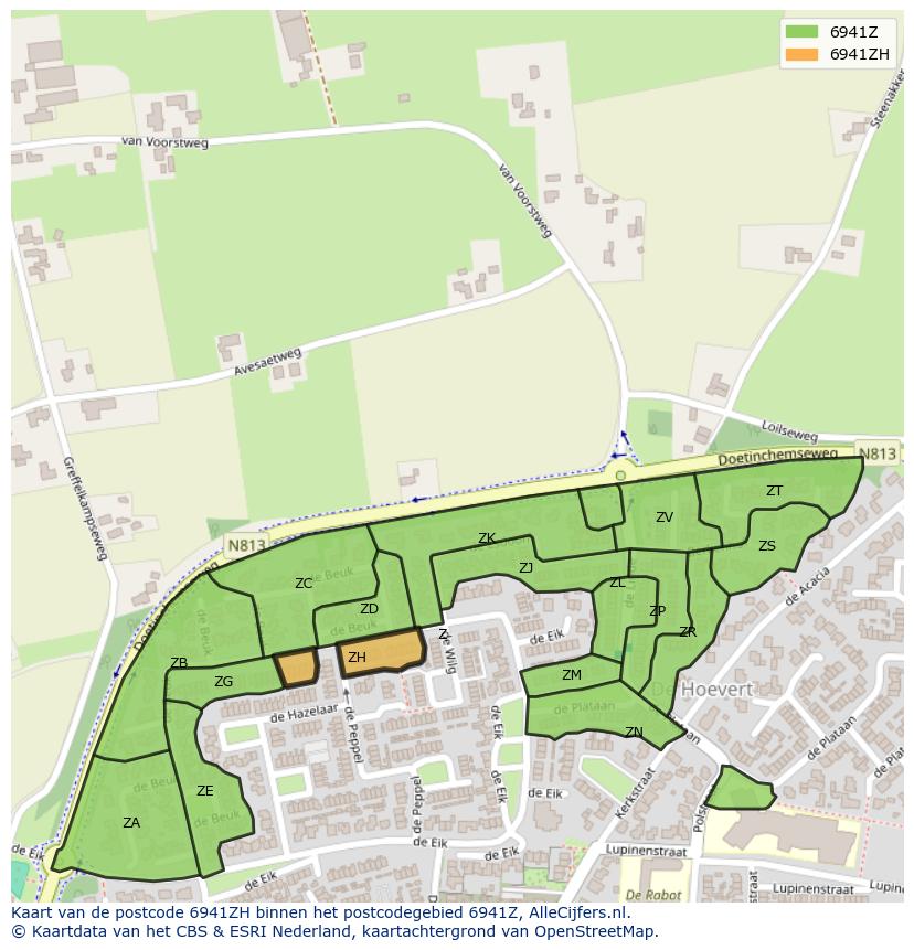 Afbeelding van het postcodegebied 6941 ZH op de kaart.