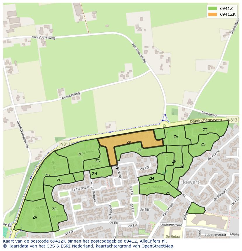 Afbeelding van het postcodegebied 6941 ZK op de kaart.