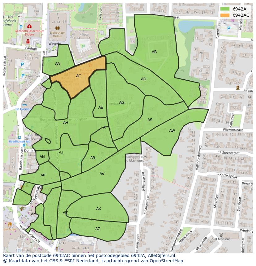 Afbeelding van het postcodegebied 6942 AC op de kaart.