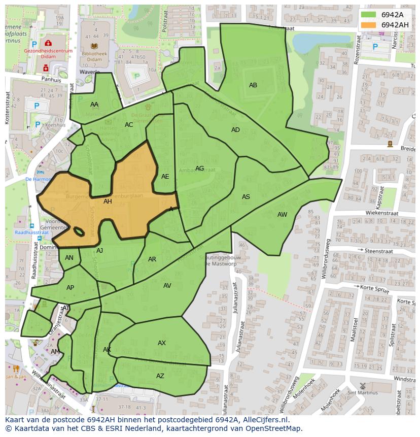 Afbeelding van het postcodegebied 6942 AH op de kaart.