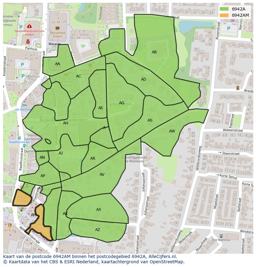 Afbeelding van het postcodegebied 6942 AM op de kaart.