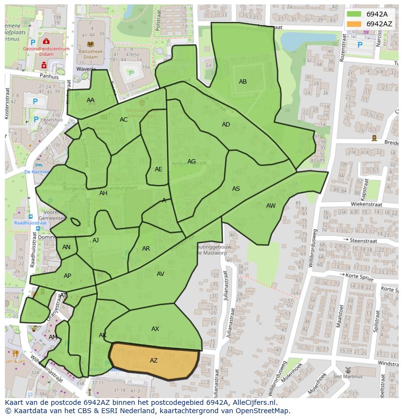 Afbeelding van het postcodegebied 6942 AZ op de kaart.