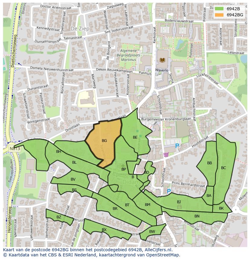 Afbeelding van het postcodegebied 6942 BG op de kaart.