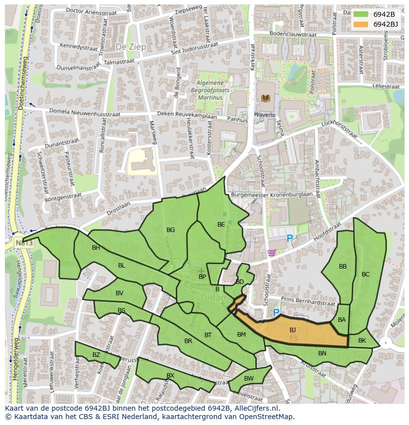 Afbeelding van het postcodegebied 6942 BJ op de kaart.