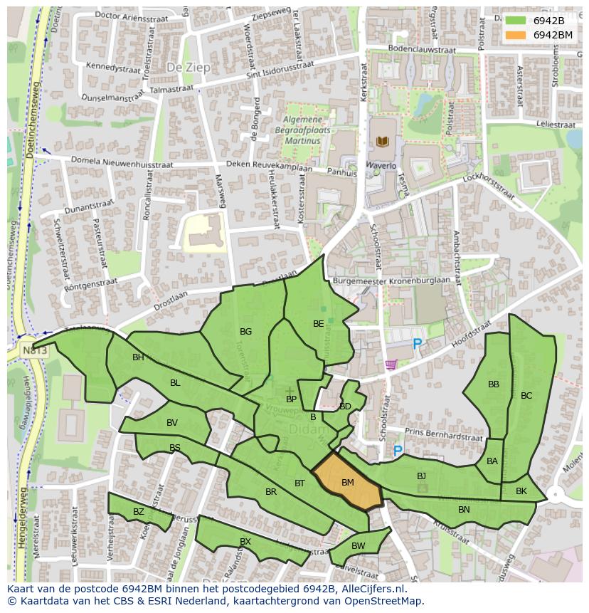 Afbeelding van het postcodegebied 6942 BM op de kaart.
